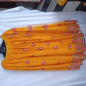 Embroidered Yellow Floral Lehenga Skirt Indian Wedding Bollywood Ethnic